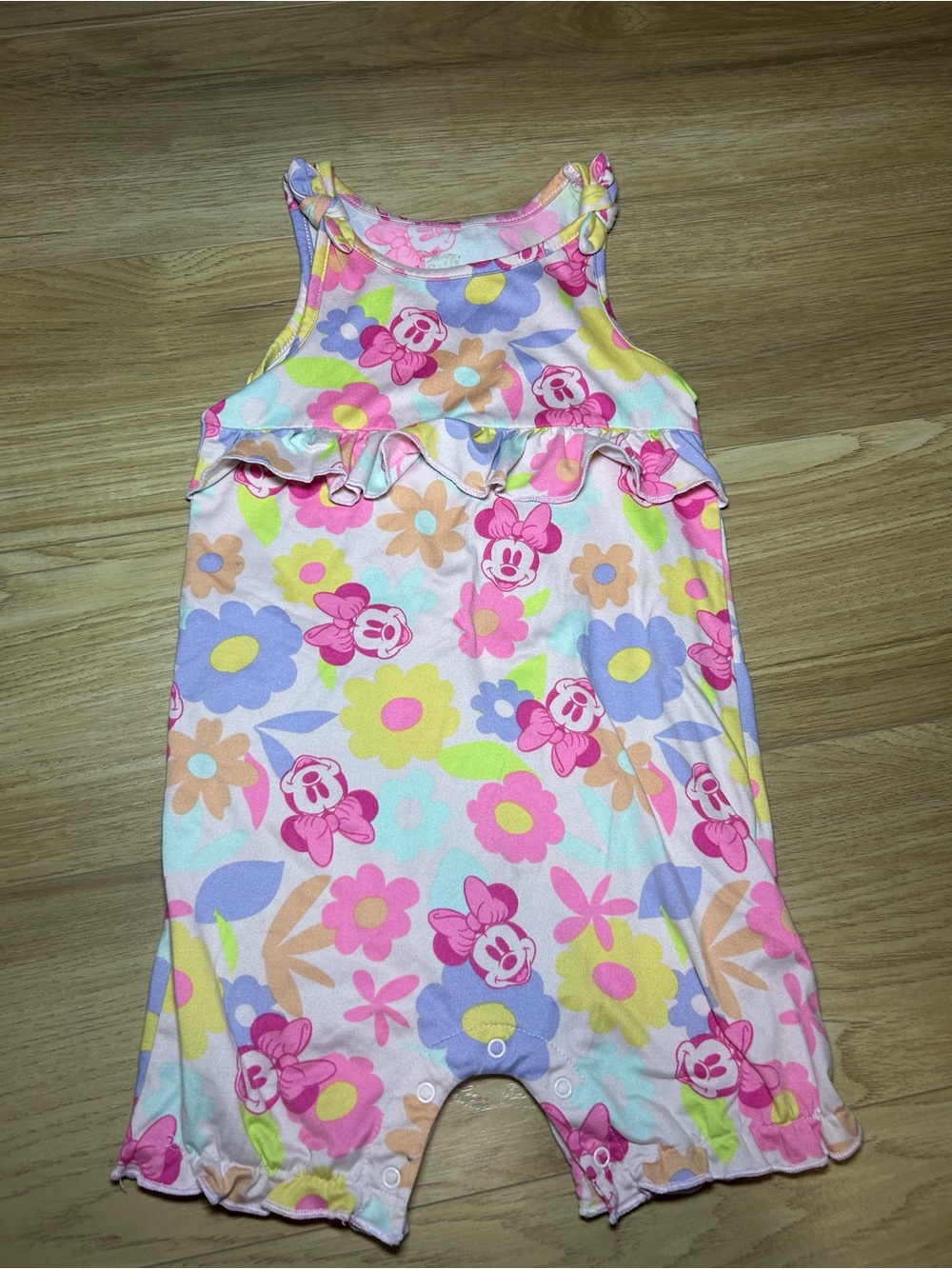 Disney Floral Minnie Infant Romper in Pink, Yellow & Lavender
